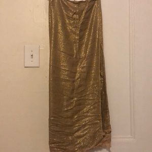 Gold pashmina wrap with frayed edges